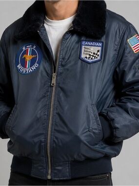 Men's Flight Jacket Coat Small/Medium Nylon Good Year Ford Mustang Hercules Tire